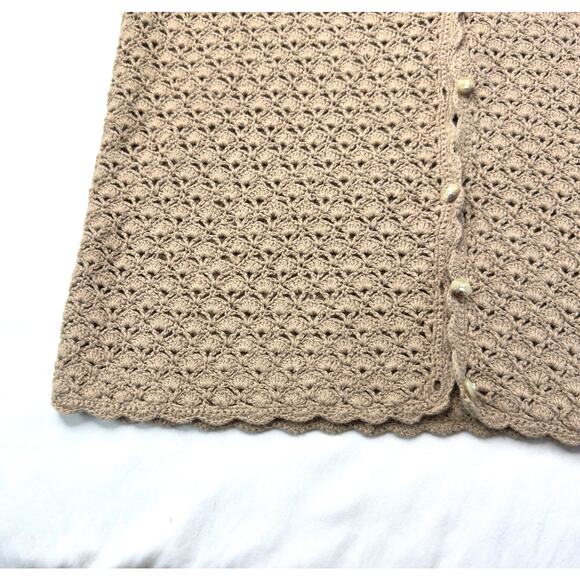 Crochet Sweater Vest Beige Ramie Cotton Large Boho Cottage Retro Hippy Festival - Picture 8 of 9